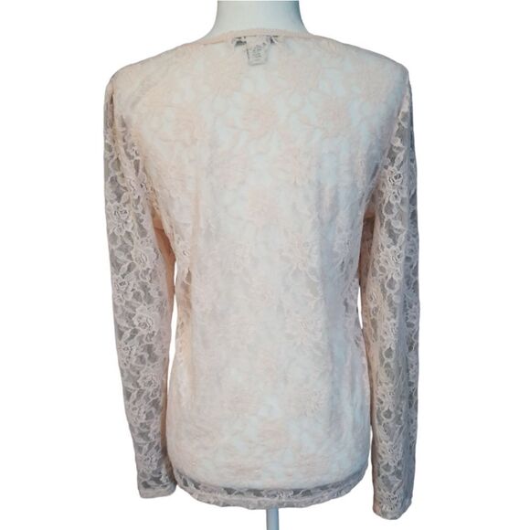 French Laundry Blush Pink Antique Style Lace Long Sleeve Blouse Size XL - Picture 3 of 6